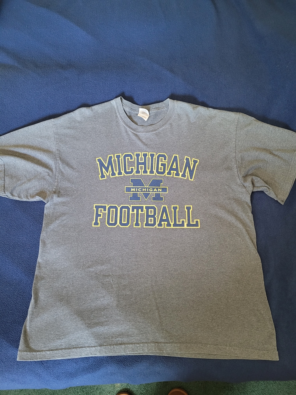 Gildan Gray Michigan Football Short Sleeve Tee with Yellow Print